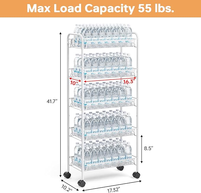 TOOLF 5-Tier Rolling Cart, Metal Utility Cart - Image 6