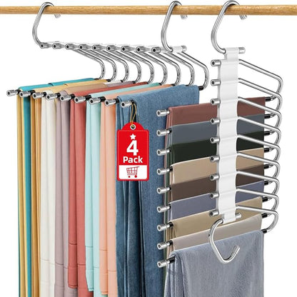 Upgrade 9 Layers Pants Hangers Space Saving, 4 Pack Multifunctional Pants Rack by Besslly