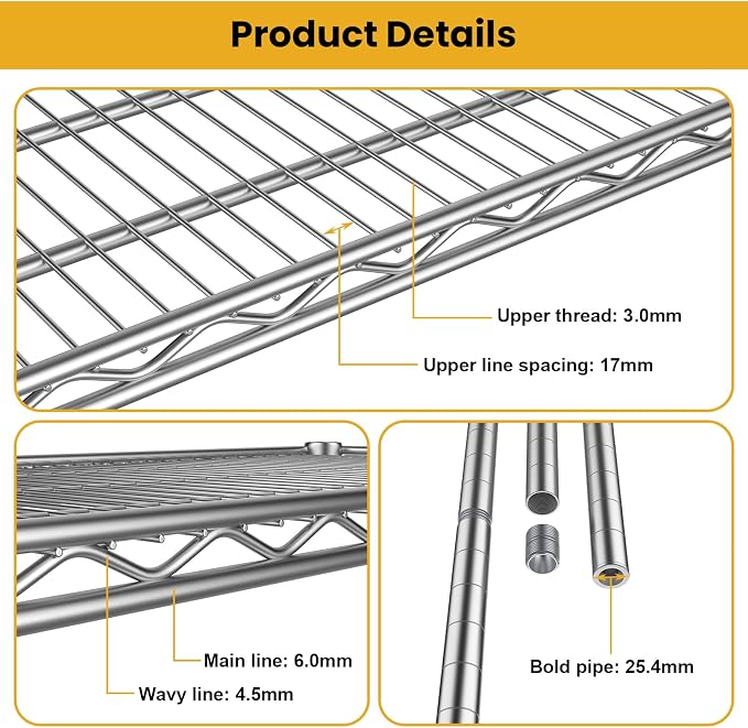 Metal Shelving Unit 4 Tier Storage Shelves Rack Metal Shelf Adjustable Wire - Image 7