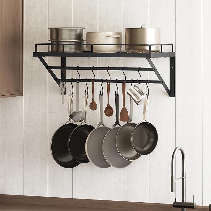 Wall Mounted Pot Rack, 23.8 Inch Pot and Pan Organizer - Image 2