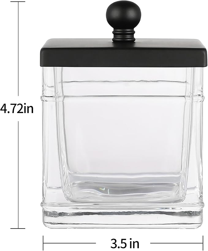 Glass Cotton Jar Holder 2 Pack– Matte Black Lid, Elegant Bathroom Storage - Image 2