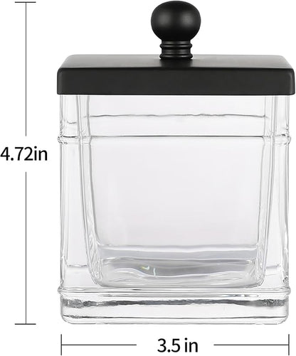 Glass Cotton Jar Holder 2 Pack– Matte Black Lid, Elegant Bathroom Storage - Image 2