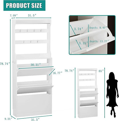 Shoe Cabinet for Entryway with 3 Flip Drawers, Narrow Hidden Slim Freestanding - Image 2