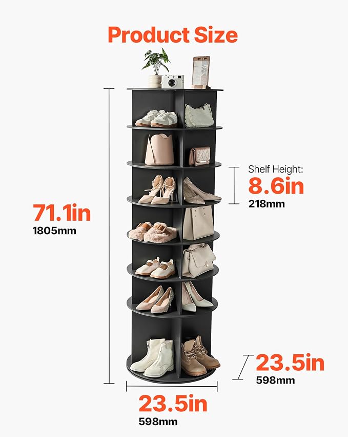 VEVOR 7 Tiers Rotating Shoe Rack Tower, 360° Spinning Shoe Rack, Revolving - Image 3