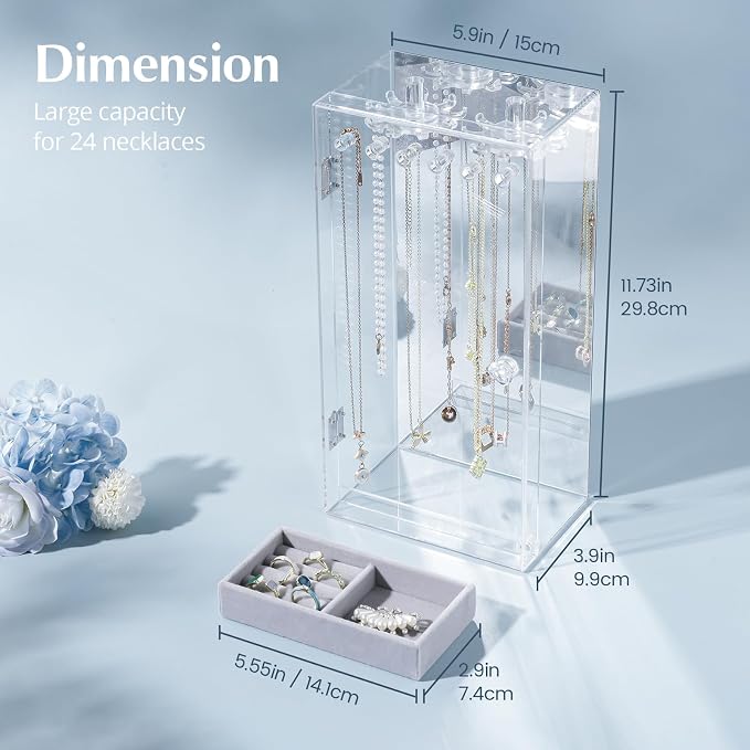 Lolalet Necklace Holder Organizer, Acrylic Jewelry Organizer - Image 6