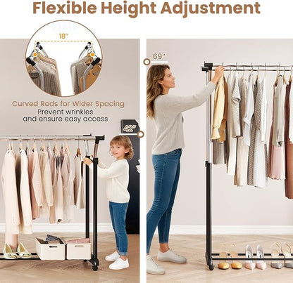 COSTWAY Double Rod Clothing Rack, Rolling Garment Rack - Image 3