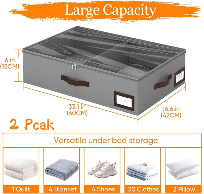 OIAHOMY 2 Pack 38L Under Bed Storage - Image 2