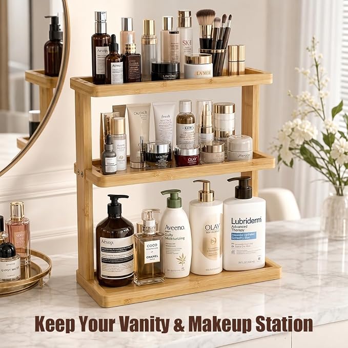 PEKER Bamboo Bathroom Organizer Countertop – Vanity Storage Shelf - Image 8