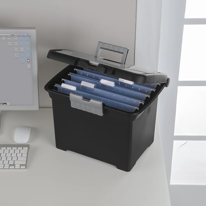 15" L x 10 7/8" W x 11 1/2" H Plastic Storage Bin Portable File Box, Stackable - Image 4