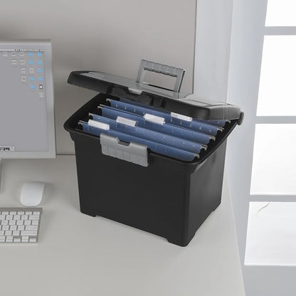 15" L x 10 7/8" W x 11 1/2" H Plastic Storage Bin Portable File Box, Stackable - Image 4