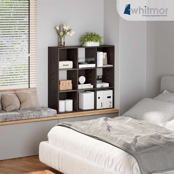 Whitmor 9 Cube Storage Organizer, 3 Tier Stackable MDF Wood Bookcase, Open - Image 5