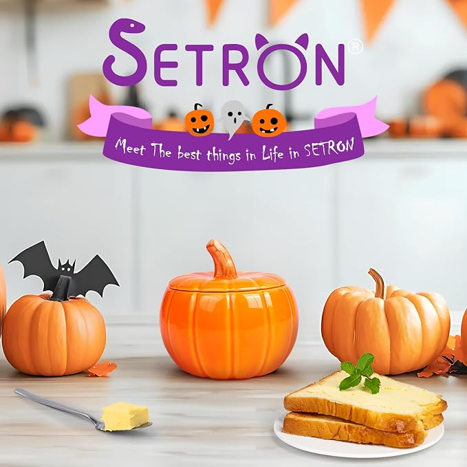 SETRON Halloween Pumpkin Butter Crock, Ceramic Butter Keeper - Image 8