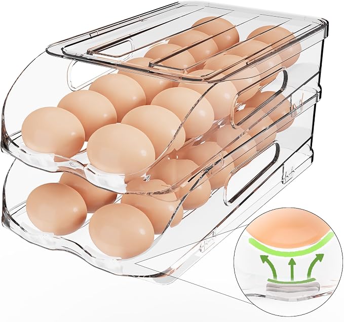 Egg Holder for Fridge, Automatic Steady Rolling Egg Dispenser by SMRCAD