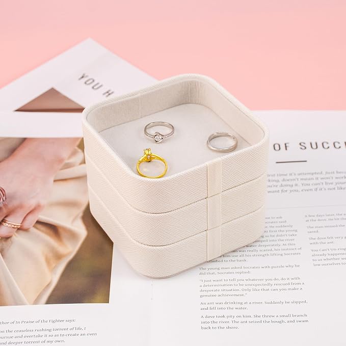 SANQIANWAN Set of 3 Small Stackable Jewelry Organizer Trays Mini Jewelry Drawer - Image 4