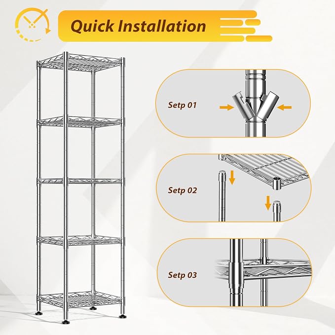 5 Wire Shelving Metal Shelves Storage Rack:Adjustable Storage Shelves Standing - Image 6