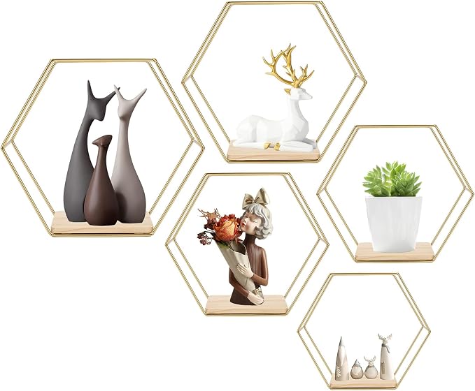 Wall Mounted Hexagonal Floating Shelves Set of 5 in Different Sizes, Modern - Image 8