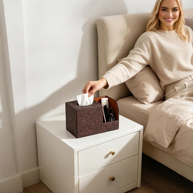 PU Leather Tissue Box Cover Square Tissue Holder Tissues Box Organizer - Image 6