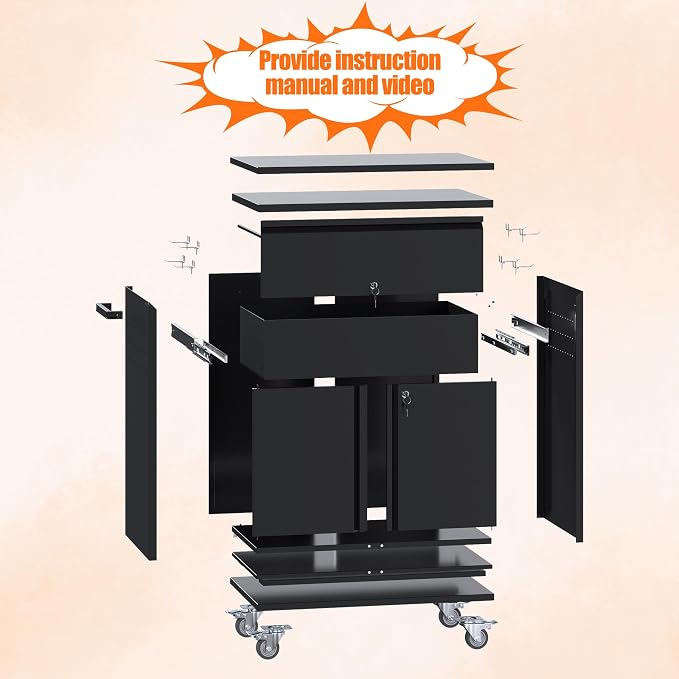Aobabo Metal Cabinet on Wheels, Metal Garage Cabinet - Image 8