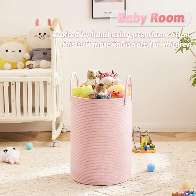Laundry Basket, Woven Cotton Rope Laundry Hamper, 80L - Image 4