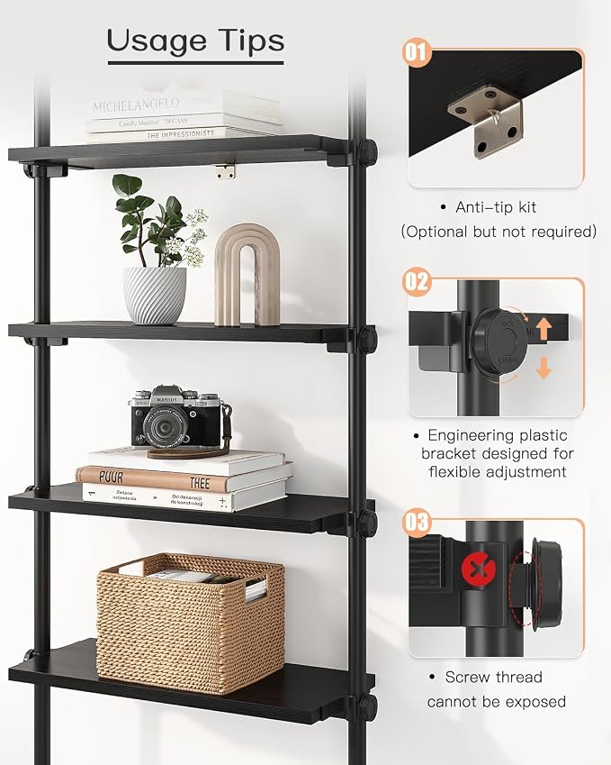 ALLZONE 5 Tiers Narrow Bookshelf, Tall Adjustable Ladder Book Shelf - Image 4