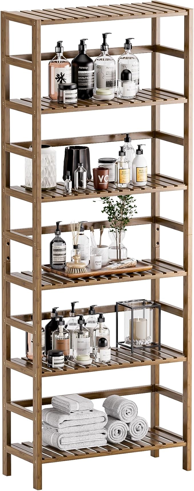 HITNET Bookcase, Bamboo Bookshelf, 6-Tier Adjustable Tall Open Book Shelf by HITNET