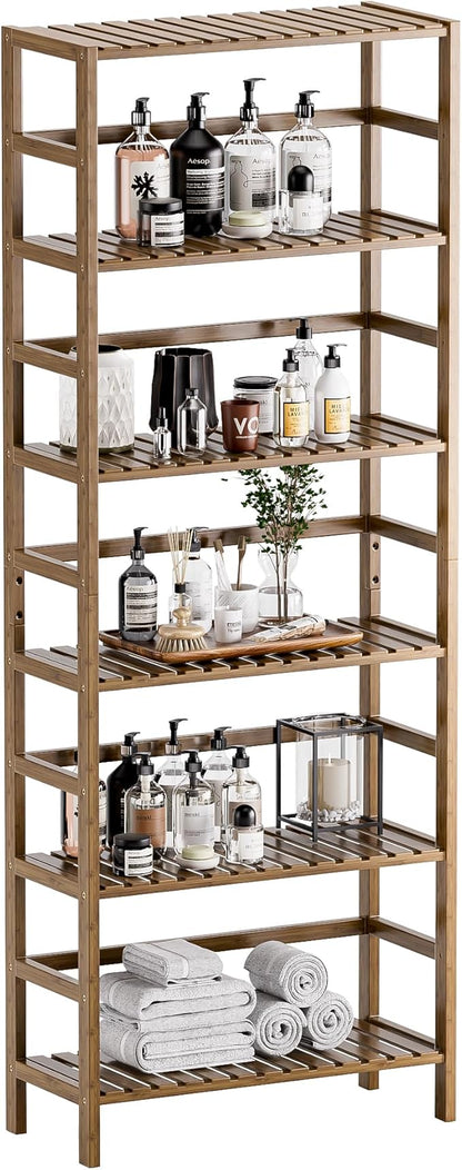 HITNET Bookcase, Bamboo Bookshelf, 6-Tier Adjustable Tall Open Book Shelf by HITNET