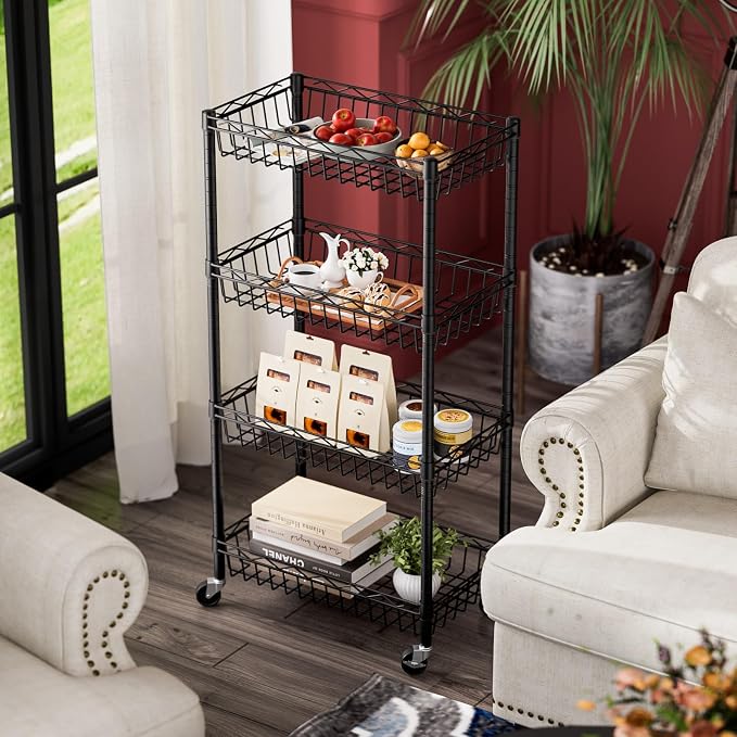 SINGAYE 4 Tier Basket Shelf Wire Shelving Unit Adjustable Storage Shelves Big - Image 8