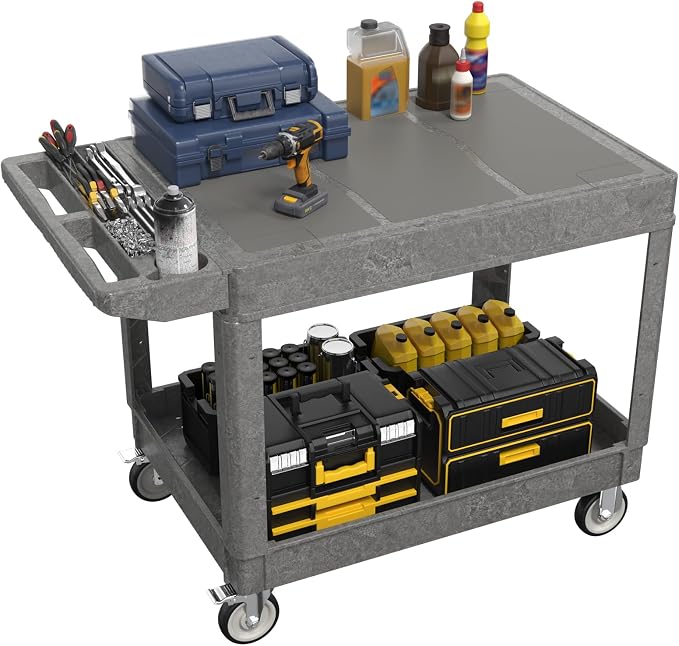 Large Garage Flat Top Utility Cart, Heavy Duty 2 Shelf Tool Cart Service Cart by Maemttes