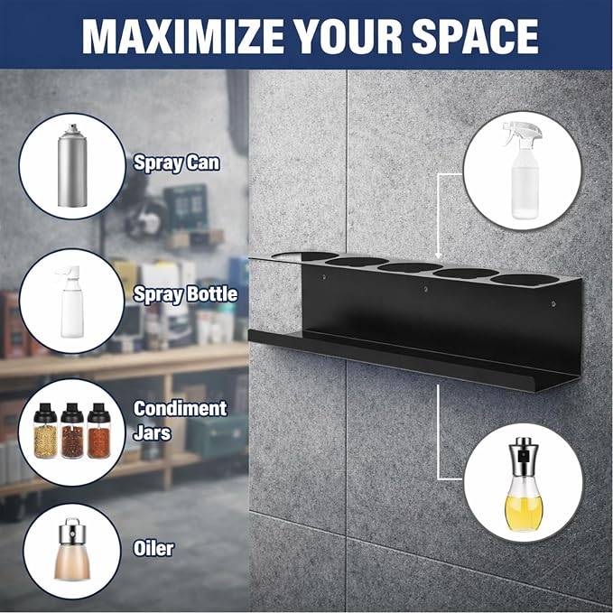 6 Pack Wall-Mounted Spray Bottle Holder, Heavy-Duty Steel Black Aerosol Can - Image 8