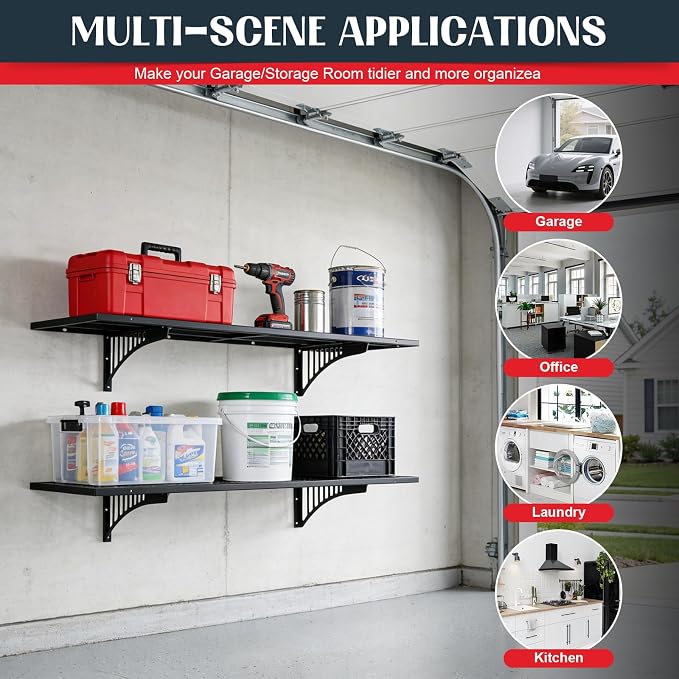 FAHKNS 2 Pack Garage Wall Shelving, Wall Mounted Garage Shelving Racks Floating - Image 3