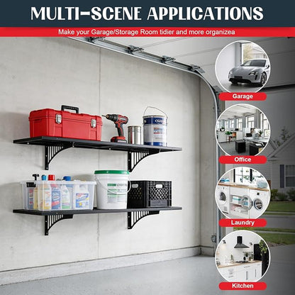 FAHKNS 2 Pack Garage Wall Shelving, Wall Mounted Garage Shelving Racks Floating - Image 3
