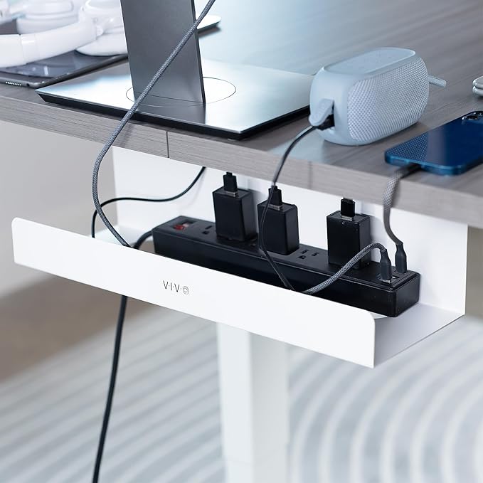 VIVO White 17 inch Extra Deep Cable Management Tray, DESK-AC16-1CW | Under Desk - Image 2