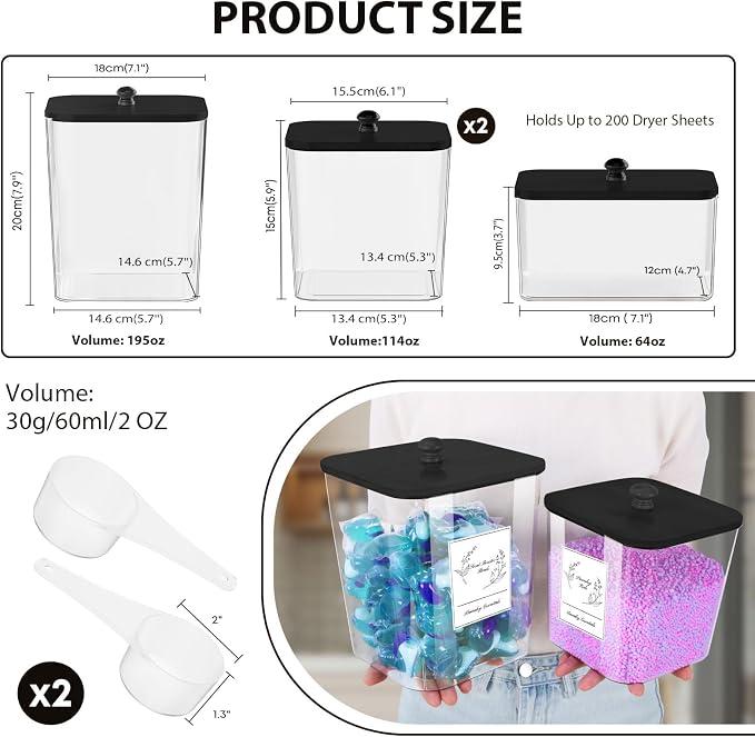 4 Pack Clear Laundry Pods Container & Dryer Sheet Holder, Plastic Square - Image 2