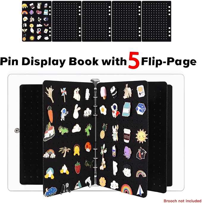 5 Pages A5 Enamel Pin Display Book, Pins Collection Storage Organizer Book - Image 2