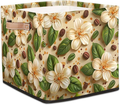 TropicalLife 13x13x13 Inch Large Fabric Storage Cube Beige Floral Print by TropicalLife