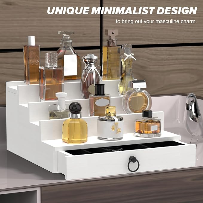 upcessory Cologne Organizer for Men, 4 Tier White Wood Perfume Organizer - Image 8