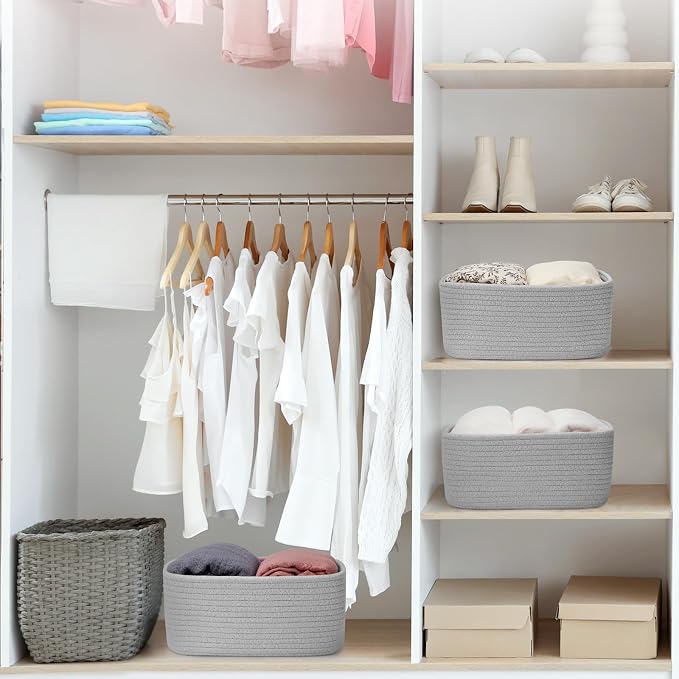 3-Pcs Shelf Baskets for Organizing, Closet Organizer Bins, Small Woven Baskets - Image 3