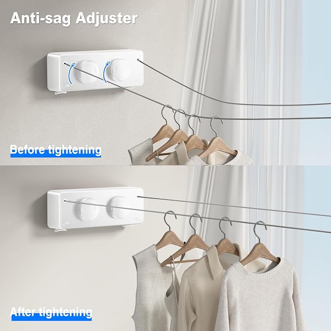 Retractable Clothesline Indoor, Non-Sagging Twin Clothes Line Retracting - Image 4