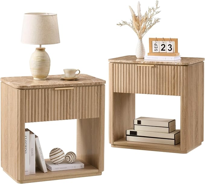 Fluted Nightstand Set of 2, Bedside Table by DelArk