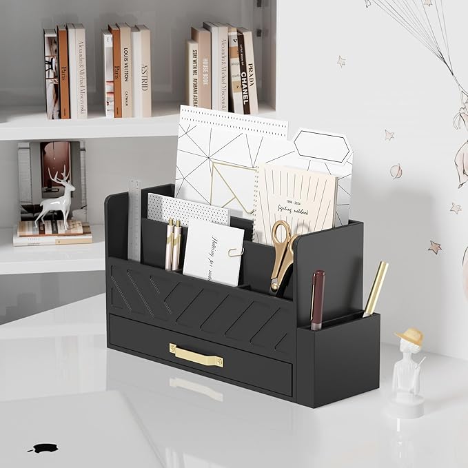 Bamboo Desk Organizer Mail Holder Countertop Wood Desk Drawer Tabletop Storage - Image 3