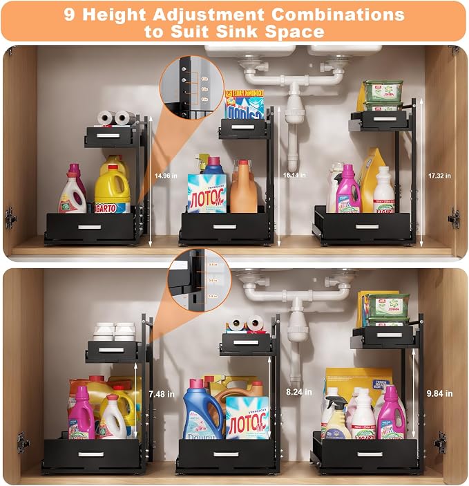 Under Sink Organizer, 2 Tier Slide Out Kitchen Cabinet Organizers - Image 2