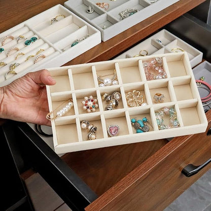 2Pcs 5 x 8.3 Inch Jewelry Box Tray Velvet Jewelry Drawer Insert Antique White - Image 6