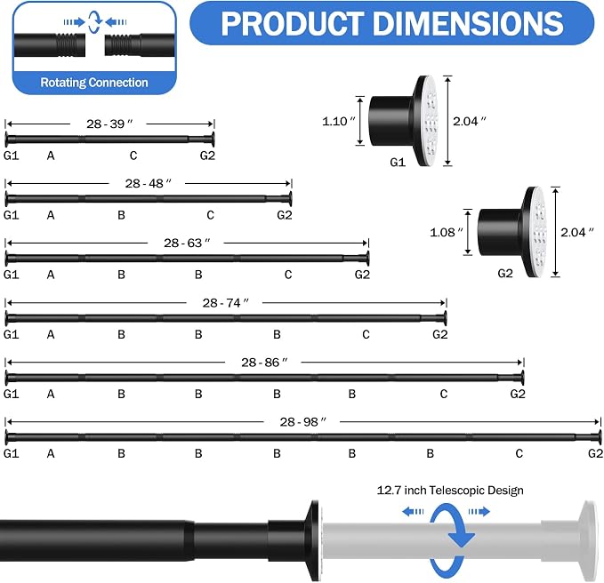 No Drilling Closet Rod, Adjustable Black Closet Rod, 28-98 Inches Closet - Image 3