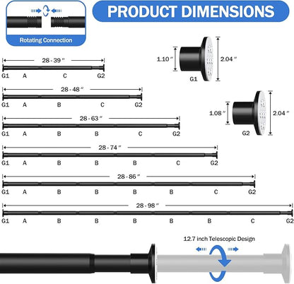 No Drilling Closet Rod, Adjustable Black Closet Rod, 28-98 Inches Closet - Image 3
