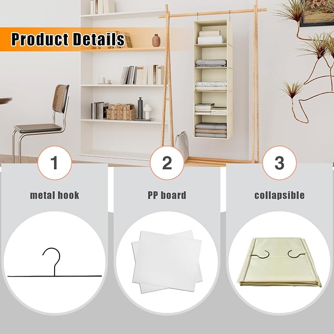 Hanging Closet Organizer, Easy Mount Foldable 5-Shelf Hanging Closet Wardrobe - Image 6