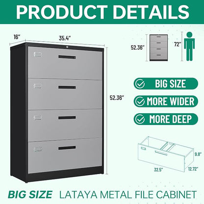 Letaya 4 Drawer Lateral Metal Filing Cabinet - Image 3
