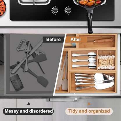 Bamboo Drawer Organizer 5 Pcs for Kitchen Multi-purpose Storage Dividers for - Image 4