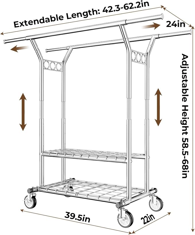 HYSEYY Heavy Duty Clothes Rack, Rolling Clothing Rack - Image 6