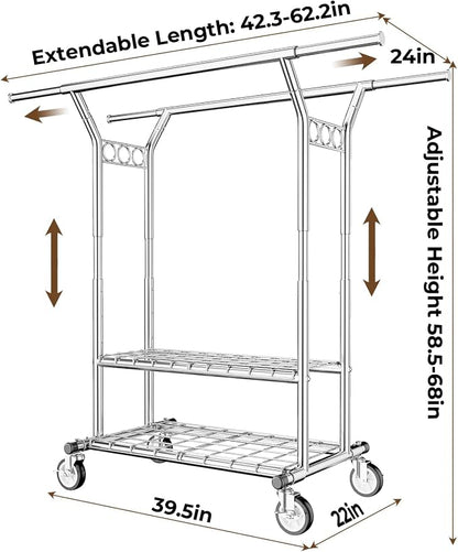 HYSEYY Heavy Duty Clothes Rack, Rolling Clothing Rack - Image 6