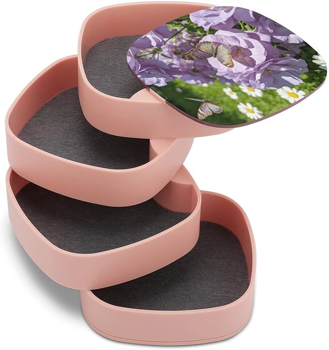 Light Purple Flowers Rotating Jewelry Organizer Box 4-Layer 360° Rotatable ABS - Image 7